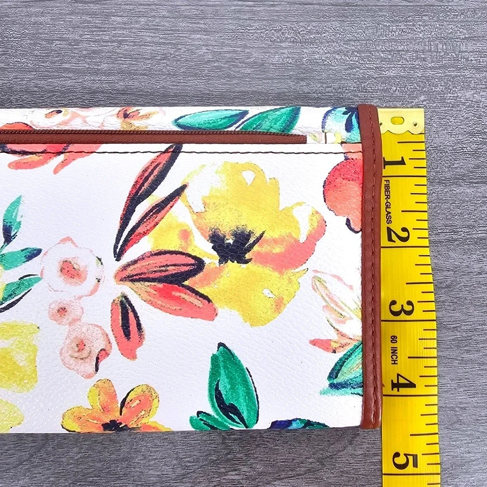 St Johns Bay Floral Continental Wallet White Yellow Blue Faux Leather Snap Flap